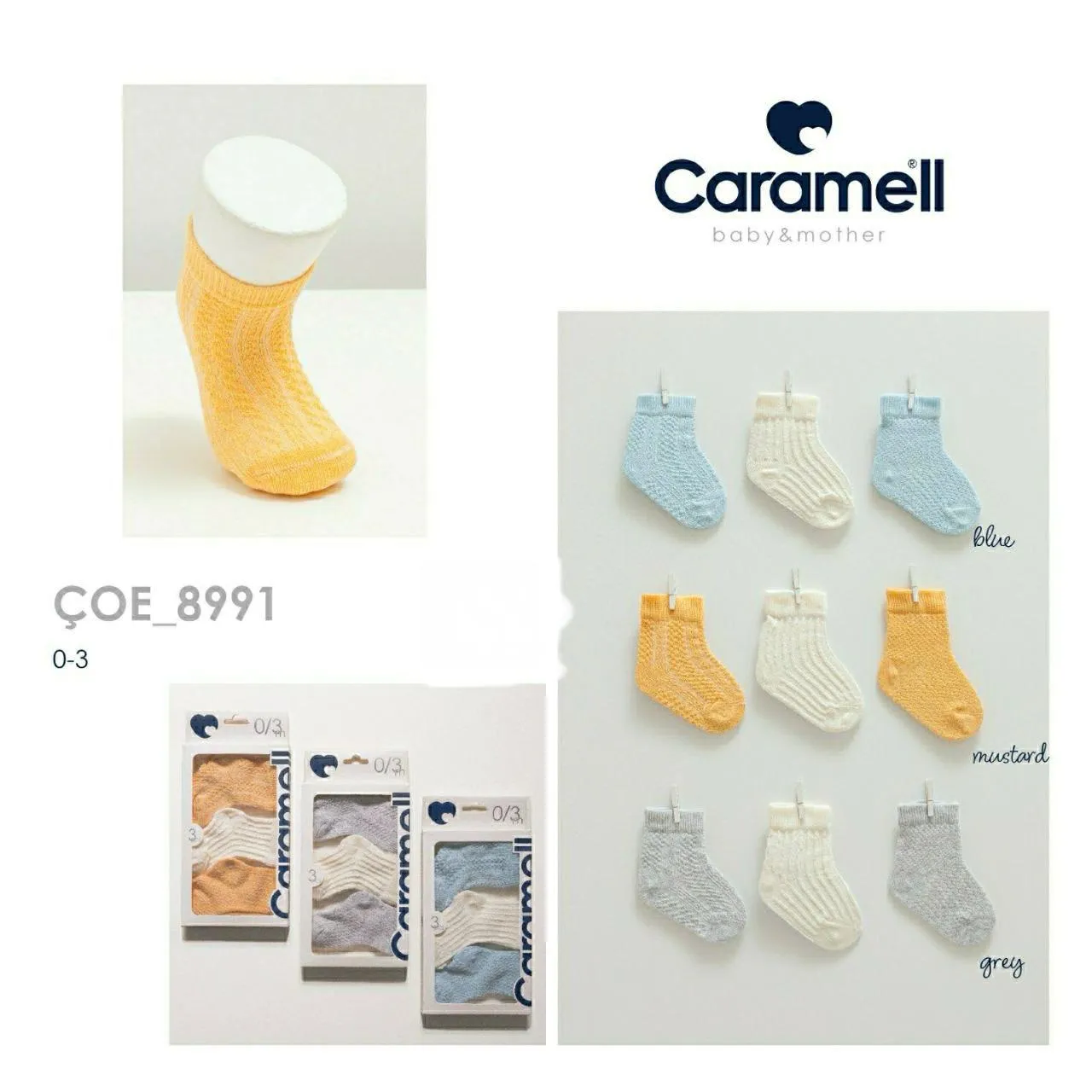 Caramell 8991 Desenli 3lü Bebe Çorap