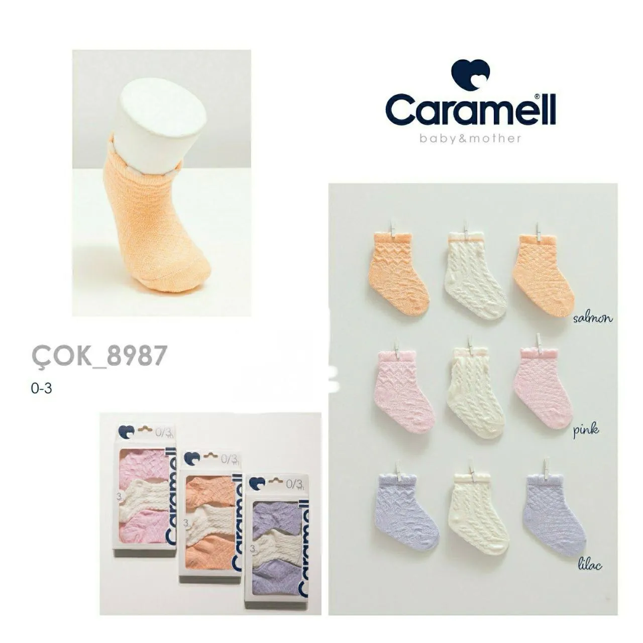 Caramell 8987 Desenli 3lü Bebe Çorap