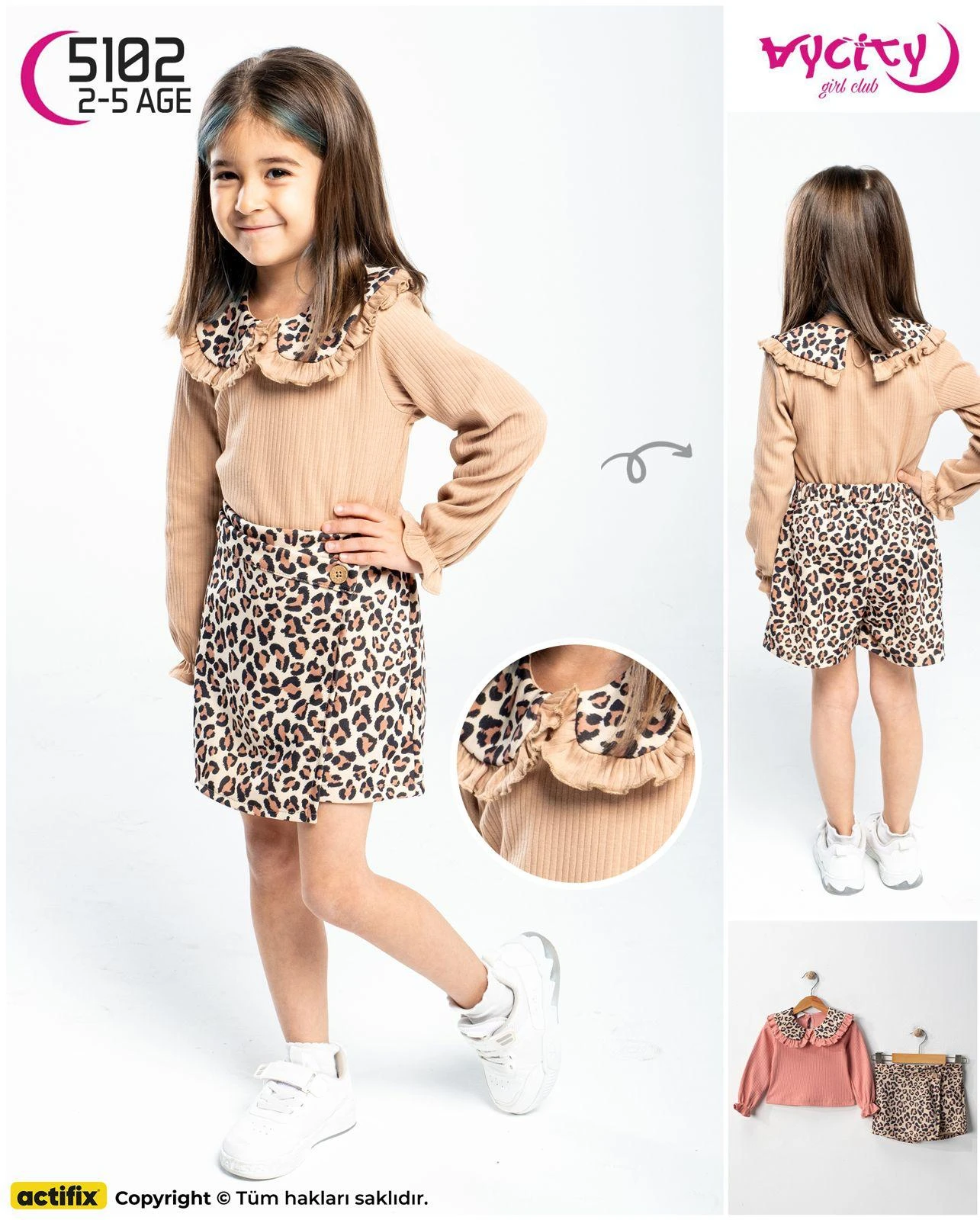 Aycity 2774 Leopar Desenli Şort Etekli Takım