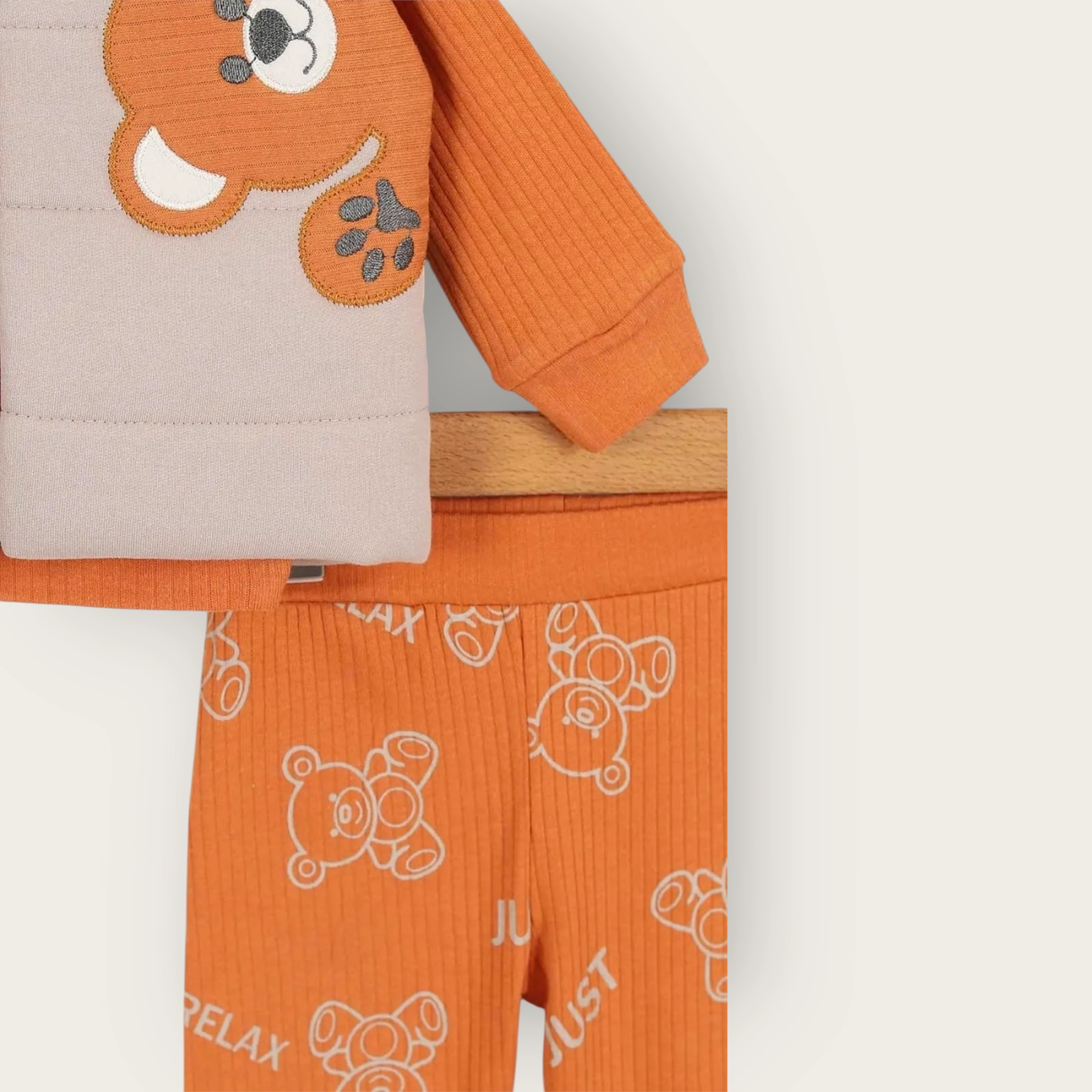 Hippıl 5045 Ayı Nakışlı Yelekli 3lü Takım