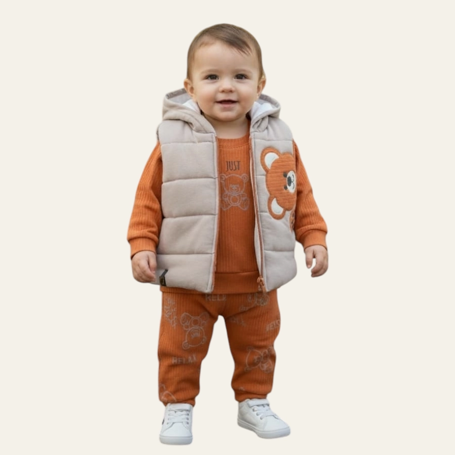 Hippıl 5045 Ayı Nakışlı Yelekli 3lü Takım