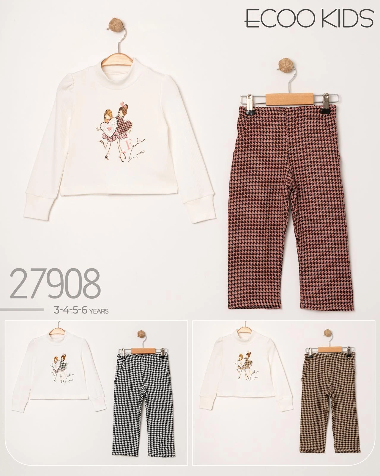 Ecoo Kids 27908 Kaz Ayağı Pantolonlu Kız 2li Takım