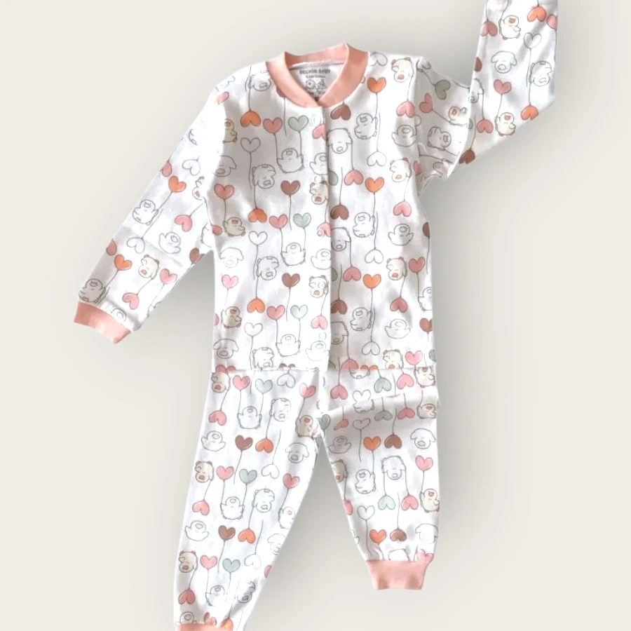 Seçkin 17236 Kalp Desenli Çıtçıtlı Aylık Pijama Takımı