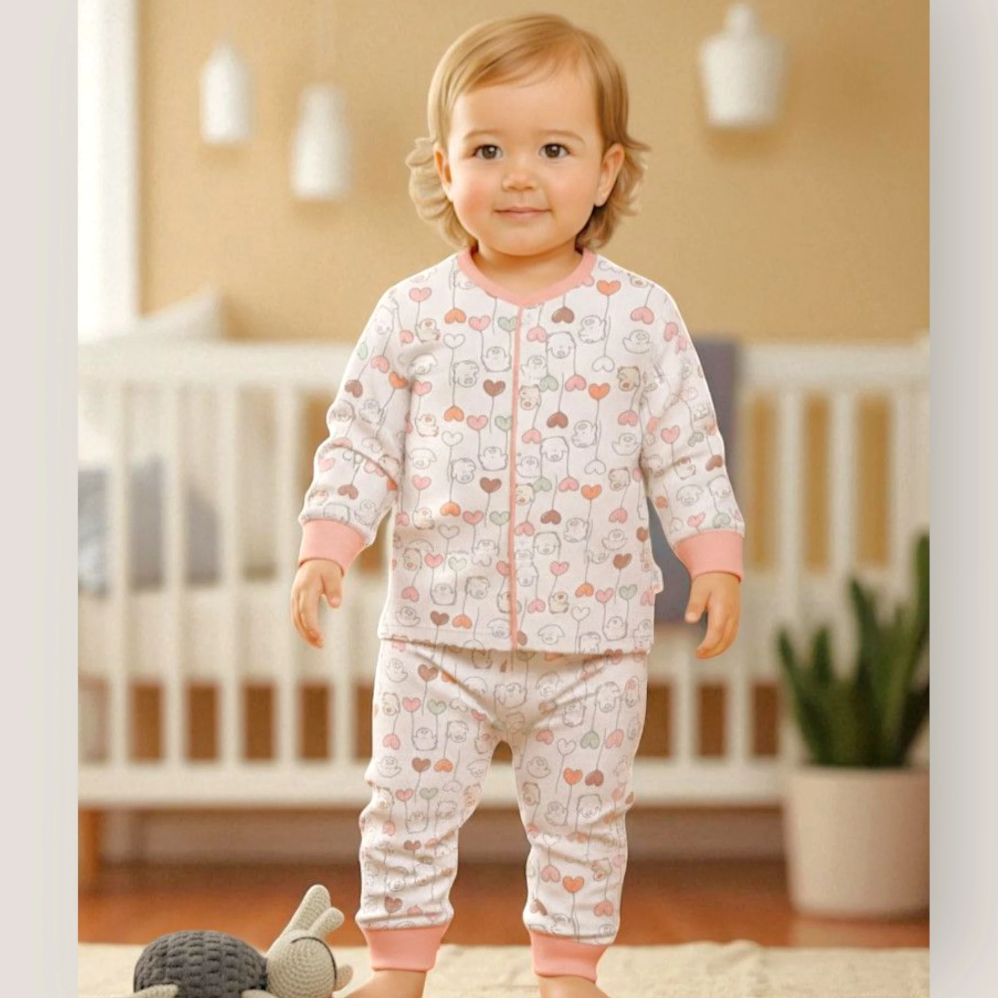 Seçkin 17236 Kalp Desenli Çıtçıtlı Aylık Pijama Takımı