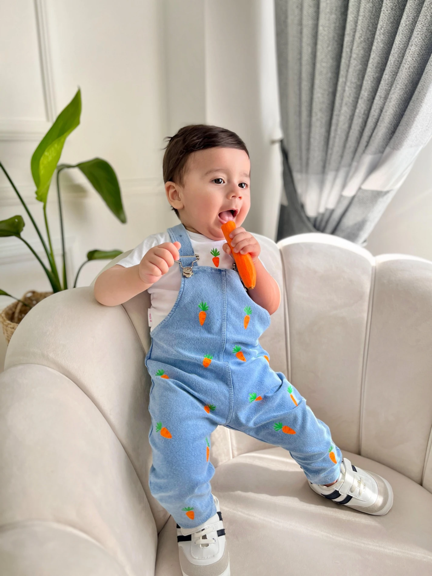 Baby Buu 292 Havuç Baskılı Kot Salopet Takım