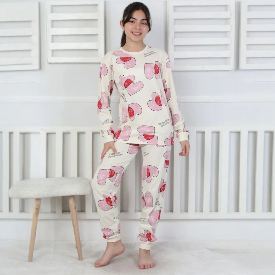 İsobel 51404 Kalp Desenli Pijama Takımı