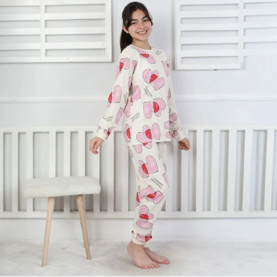 İsobel 51404 Kalp Desenli Pijama Takımı